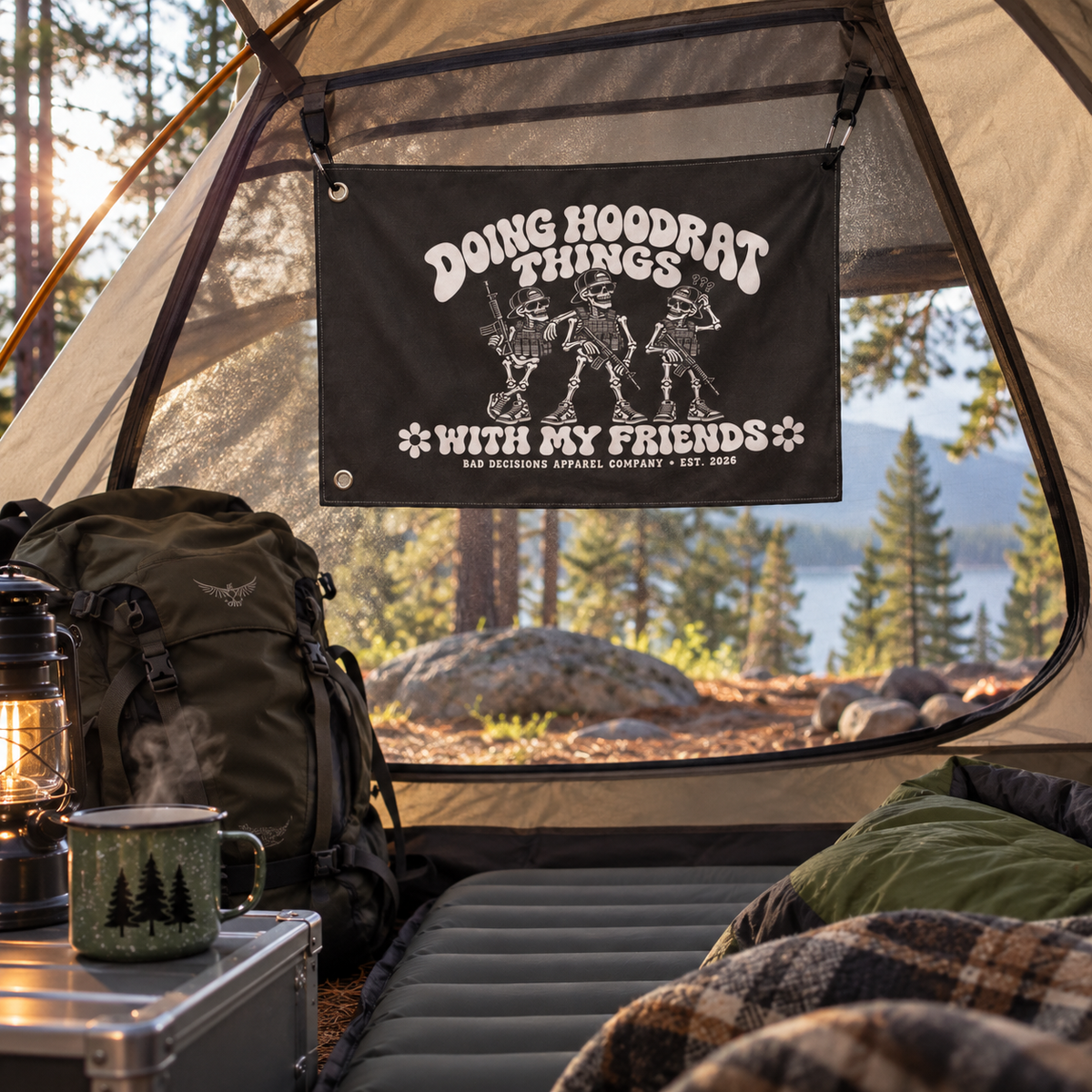 B.D. Bones Double-Sided Flag — “Doing Hoodrat Things With My Friends” Black Outdoor Banner