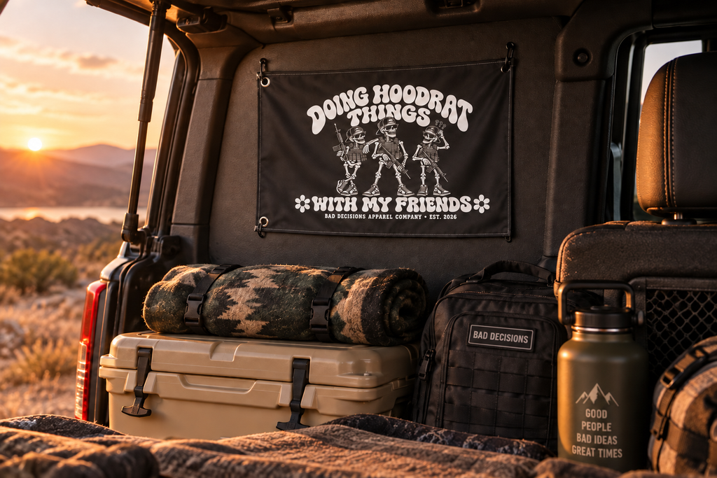 B.D. Bones Double-Sided Flag — “Doing Hoodrat Things With My Friends” Black Outdoor Banner